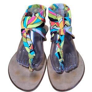 Fabulous Trina Turk Printed wrap Around 60s 70s Groovy Retro Sandals Size 10